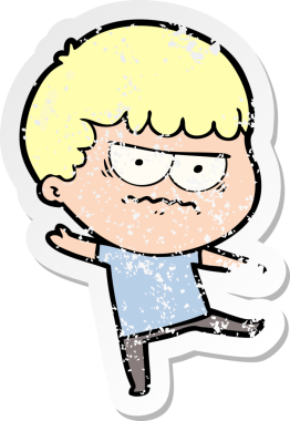 Bir insan tarafından çizilmiş sıkıntılı bir karikatür çıkartması.