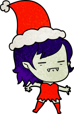 Bir insan tarafından çizilmiş Noel Baba şapkası giyen ölümsüz bir vampirin el çizimi karikatürü.