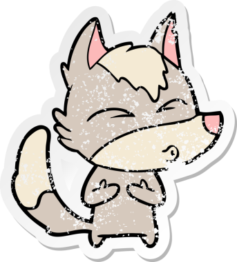 Bir insan tarafından çizilmiş bir kurt çizgi filminin hüzünlü çıkartması.