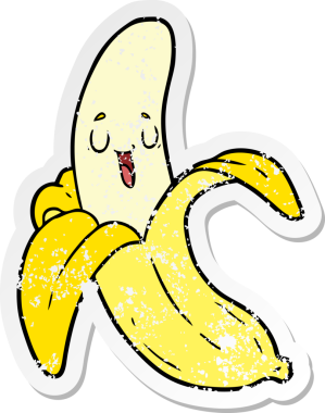 Bir insan tarafından çizilmiş karikatür muzunun sıkıntılı etiketi.