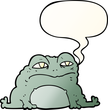 Bir insan tarafından çizilmiş, konuşma baloncuklu çizgi film karakurbağası.