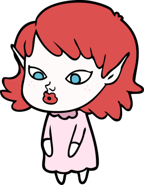 Bir insan tarafından çizilmiş sivri kulaklı elf kızı.