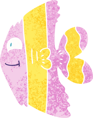 Bir insan tarafından çizilmiş tuhaf resimli karikatür balığı.