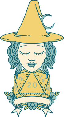 Retro Dövme Tarzı İnsan Cadı Doğal 20 zar atışıyla Bir insan tarafından çizilmiş