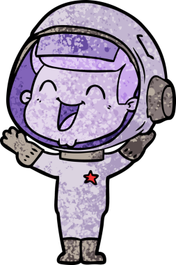 Bir insan tarafından çizilmiş mutlu astronot çizgi filmi.