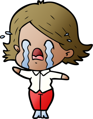 Bir insan tarafından çizilmiş ağlayan çizgi film kadını.