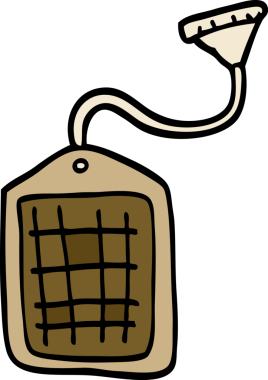 Bir insan tarafından çizilmiş çizgili çay poşeti.