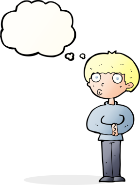 Bir insan tarafından çizilmiş düşünce baloncuğu olan meraklı bir adam.