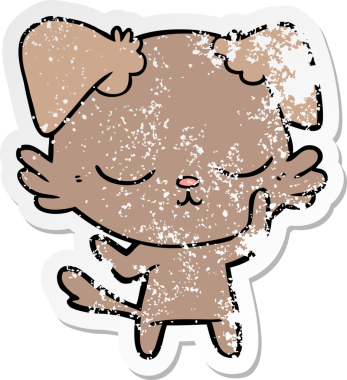 Bir insan tarafından çizilmiş şirin bir köpeğin sıkıntılı çıkartması.