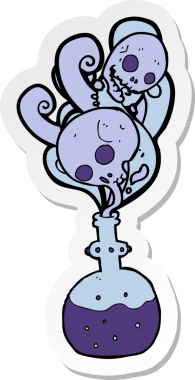 Bir insan tarafından çizilmiş karikatür iksiri çıkartması.