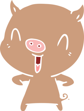 Bir insan tarafından çizilmiş mutlu düz renkli çizgi film domuzu