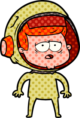 Bir insan tarafından çizilmiş yorgun astronot çizgi filmi.