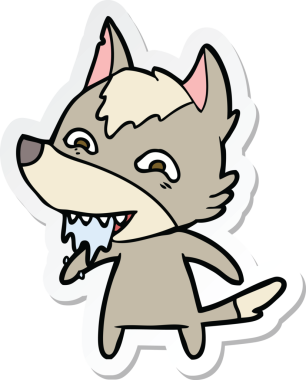 Bir insan tarafından çizilmiş aç kurt çizgi filminin çıkartması.