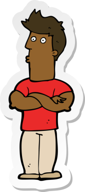 Bir insan tarafından çizilmiş kolları katlanmış bir karikatür adamın çıkartması.