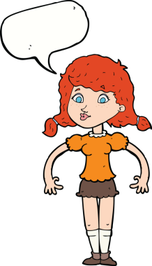 Bir insan tarafından çizilmiş konuşma balonu olan güzel bir kız.