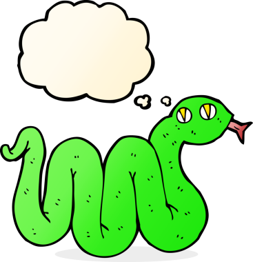 Bir insan tarafından çizilmiş düşünce baloncuklu komik çizgi film yılanı.