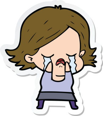 Bir insan tarafından çizilmiş ağlayan bir çizgi film kızına ait etiket.