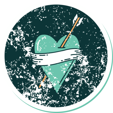 Bir insan tarafından çizilmiş ok kalp ve pankartın sembolik dövmeli görüntüsü