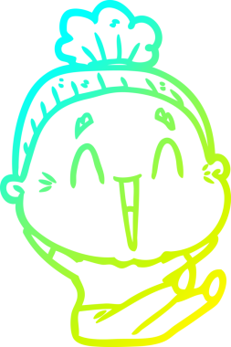 Bir insan tarafından çizilmiş, mutlu, yaşlı bir kadının çizdiği soğuk çizgi.