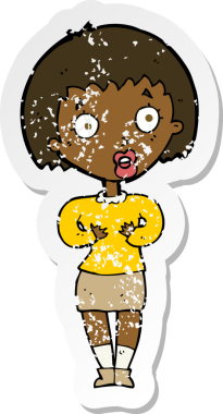 Bir insan tarafından çizilen Kim Ben jestini yapan karikatürlü bir kadının gerilimli çıkartması.