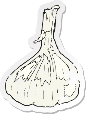 Bir insan tarafından çizilmiş sarımsak karikatürünün gerilemiş yapıştırması.