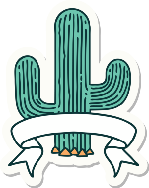 Bir insan tarafından çizilmiş bir kaktüsün pankartıyla dövme stili çıkartması.