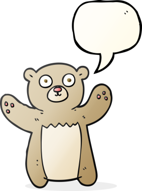 Bir insan tarafından çizilmiş serbest konuşma balonu karikatürü oyuncak ayısı.