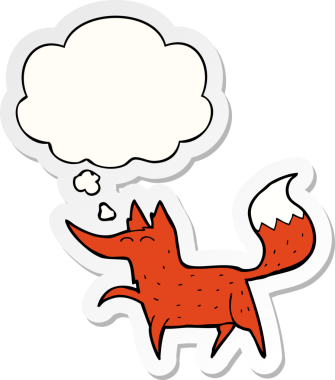 Düşünce baloncuğu insan tarafından çizilmiş bir çıkartma olan çizgi film tilkisi.