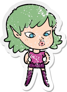 Bir insan tarafından çizilmiş güzel bir elf kızının sıkıntılı çıkartması.