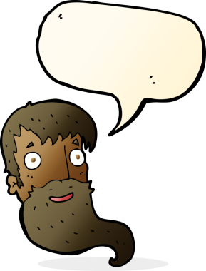 Bir insan tarafından çizilmiş konuşma balonu olan sakallı bir adam.