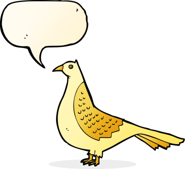 Bir insan tarafından çizilmiş konuşma balonlu çizgi film kuşu.