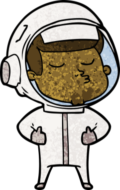 Bir insan tarafından çizilmiş kendine güvenen bir astronot çizgi filmi.