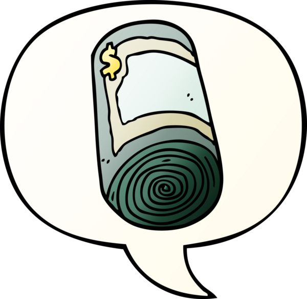 Bir insan tarafından çizilmiş, konuşma baloncuklu çizgi film para rulosu.