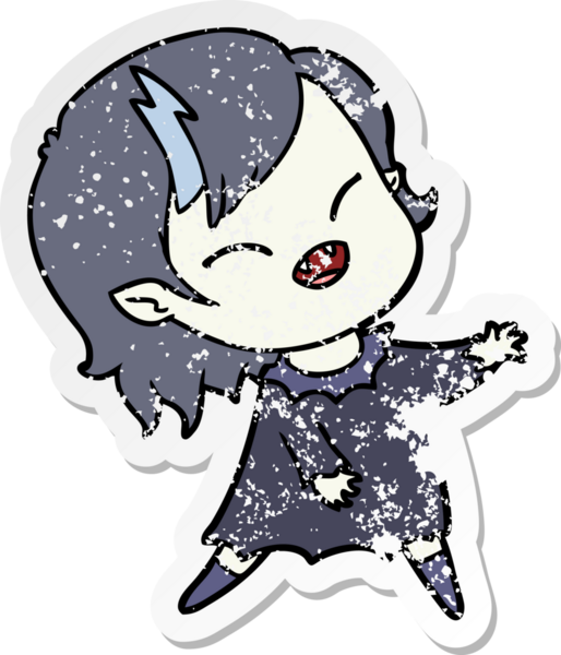 Bir insan tarafından çizilmiş gülen vampir kız çizgi filminin sıkıntılı çıkartması.