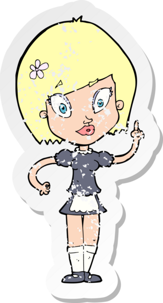 Çizgi filmin gerilmiş çıkartması. Bir insan tarafından çizilmiş güzel bir hizmetçi.