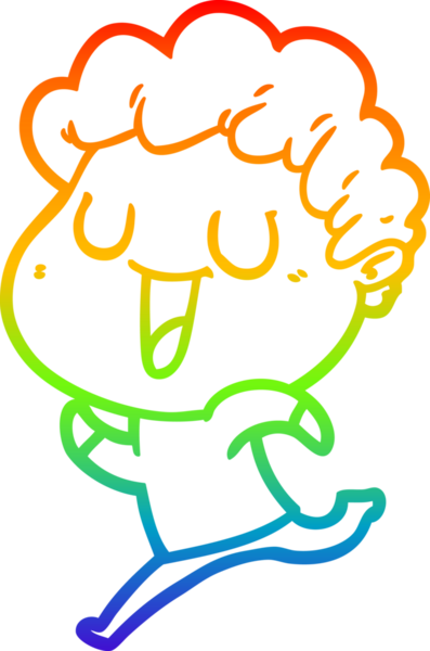 Gökkuşağı gradyan çizimi bir insan tarafından çizilen gülen bir çizgi film adamı çizimi