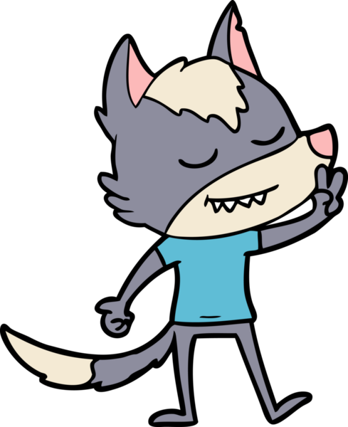 Dost canlısı bir kurt insan tarafından çizilmiş barış işareti yapıyor.