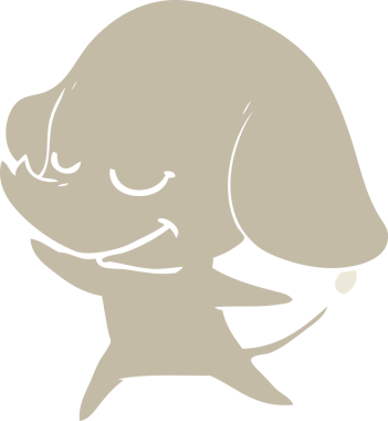 Bir insan tarafından çizilmiş düz renk çizgi film gülümseyen fil.