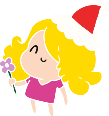 Bir insan tarafından çizilmiş Kawai kızının el çizimi Noel karikatürü.