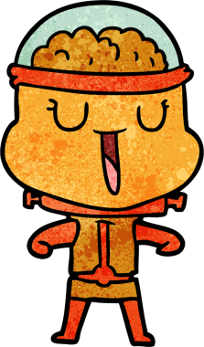 Bir insan tarafından çizilmiş mutlu çizgi film robotu