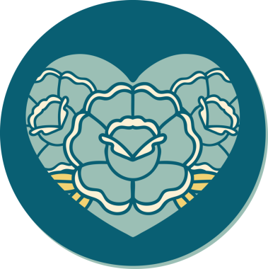 Geleneksel kalp stili dövme çıkartması ve bir insan tarafından çizilmiş çiçekler.