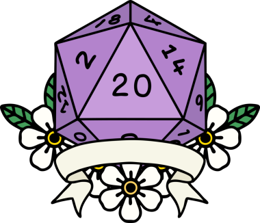 Retro Dövme Biçimi Doğal 20 kritik vuruş D20 zar bir insan tarafından çizildi