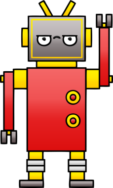 Sinirli bir robotun insan tarafından çizilmiş gölgeli karikatürü.