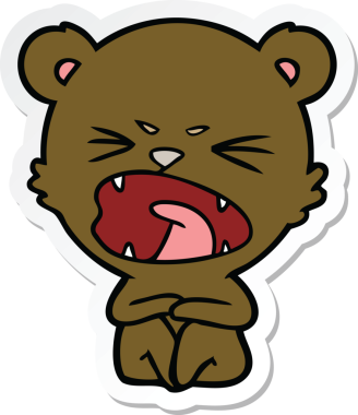 Bir insan tarafından çizilmiş kızgın bir çizgi film ayısının çıkartması.