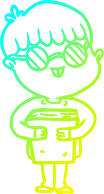 Bir insan tarafından çizilmiş gözlük takan çizgi film çocuğu çizimi.