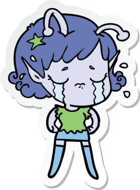 Bir insan tarafından çizilmiş ağlayan uzaylı bir kızın çıkartması.