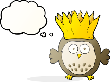 El yazısıyla çizilmiş düşünce baloncuğu baykuşu kağıt taç takıyor insan tarafından çizilmiş noel şapkası