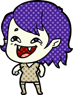 Bir insan tarafından çizilmiş gülen vampir kız çizgi filmi.