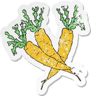 Bir insan tarafından çizilmiş havuç desenli karikatür çıkartması.