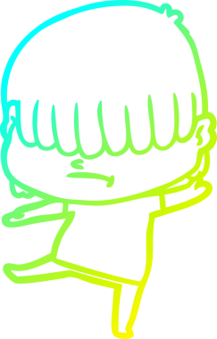 Bir insan tarafından çizilmiş dağınık saçlı bir çizgi film çocuğu çizimi.